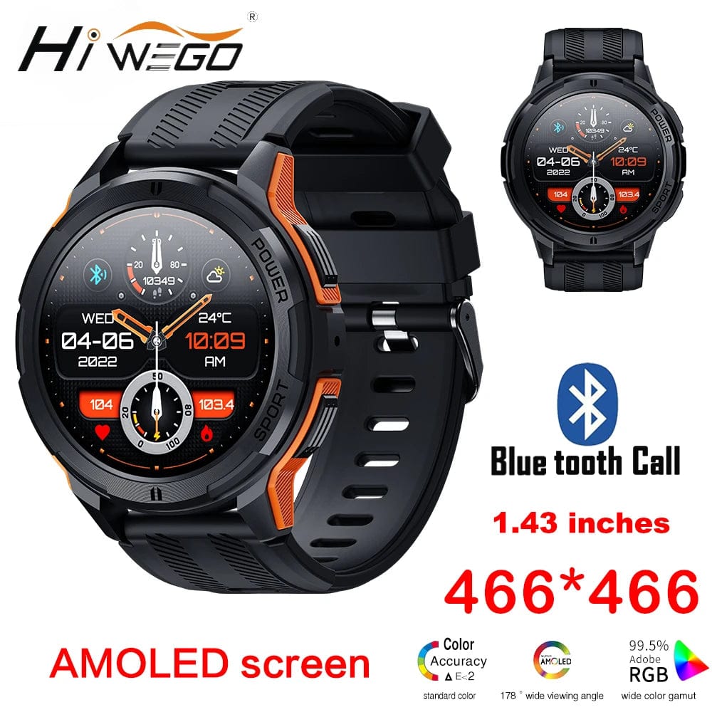Planet Gates BK add BK Steel C25 Smart Watches For Men AMOLED Screen 1.43" 1ATM Waterproof Heart Rate Monitor Sports Smartwatch Blue Tooth Call Women Fitness