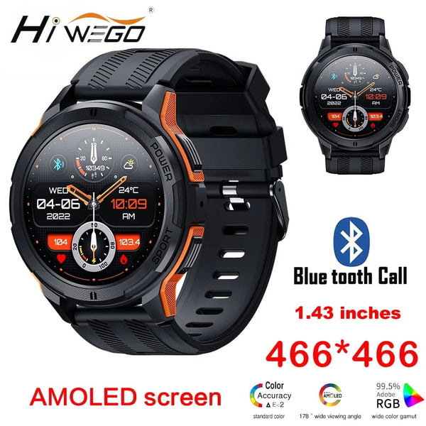 Planet Gates BK add BK Steel C25 Smart Watches For Men AMOLED Screen 1.43" 1ATM Waterproof Heart Rate Monitor Sports Smartwatch Blue Tooth Call Women Fitness