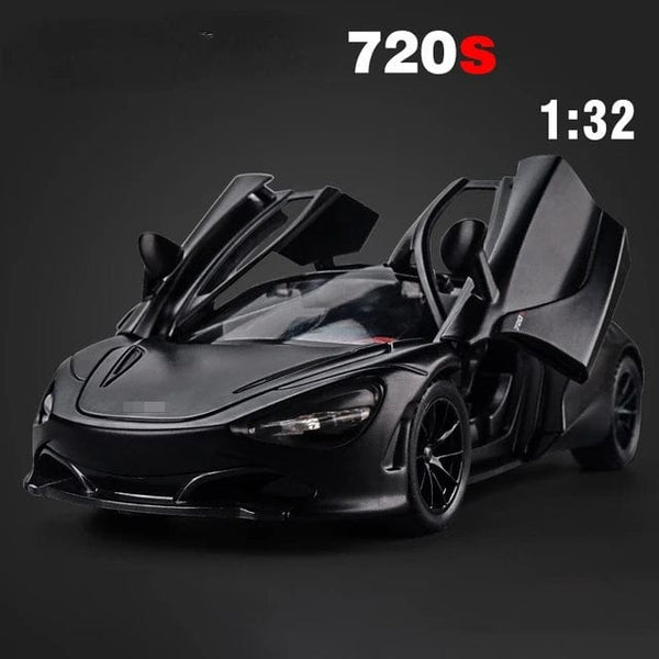Planet Gates Black 1/32 Scale 720S Alloy Sports Cars Model Diecasts Toys Metal Vehicles Model with Sound Light Doors Can Be Opened Car for Boy Gift