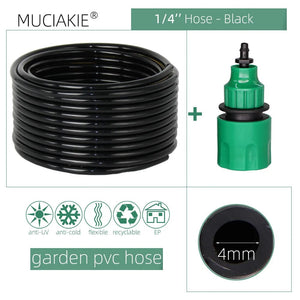 Planet Gates Black / 1/4'' / 50m (164.04ft) 10/20/25/40 Meter 4/7mm Garden Water Hose with Quick Connector Micro Drip Misting Irrigation Tubing Pipe PVC Hose 1/4'' New Hose