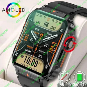 Planet Gates Black 1.91 Outdoor Military Smart Watch Men Bluetooth Call Amoled Smartwatch For Android IOS IP68 Waterproof Sports Fitness Watches