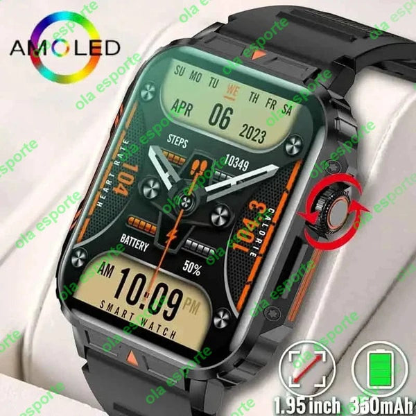 Planet Gates Black 1.91 Outdoor Military Smart Watch Men Bluetooth Call Amoled Smartwatch For Android IOS IP68 Waterproof Sports Fitness Watches
