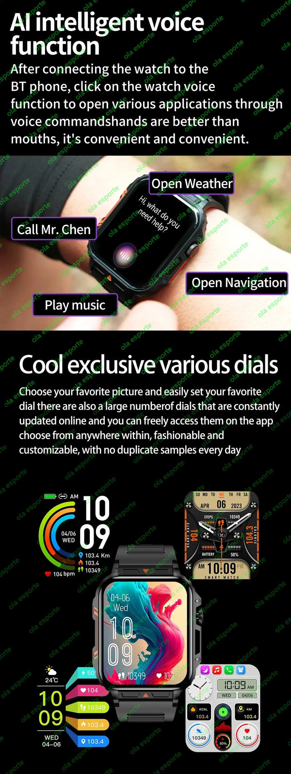 Planet Gates Black 1.91 Outdoor Military Smart Watch Men Bluetooth Call Amoled Smartwatch For Android IOS IP68 Waterproof Sports Fitness Watches