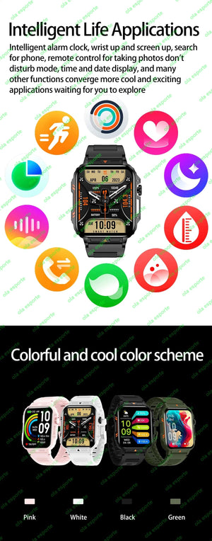 Planet Gates Black 1.91 Outdoor Military Smart Watch Men Bluetooth Call Amoled Smartwatch For Android IOS IP68 Waterproof Sports Fitness Watches