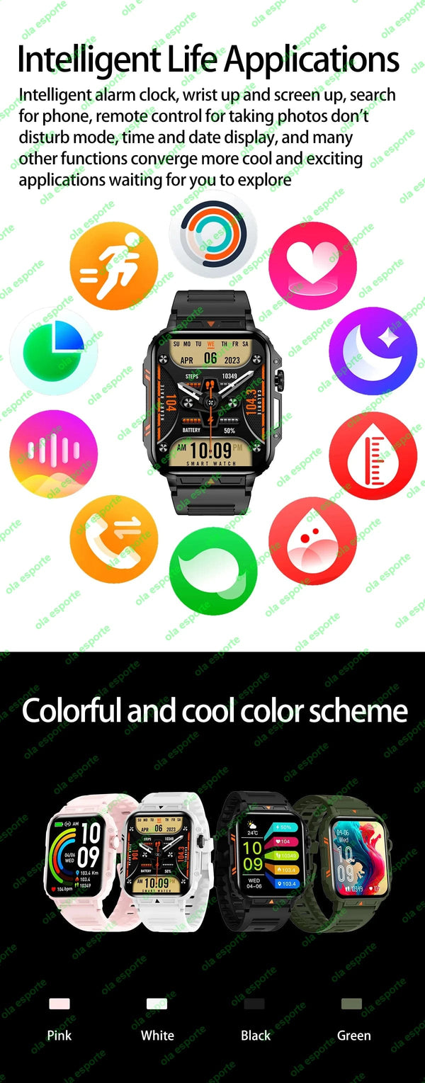 Planet Gates Black 1.91 Outdoor Military Smart Watch Men Bluetooth Call Amoled Smartwatch For Android IOS IP68 Waterproof Sports Fitness Watches