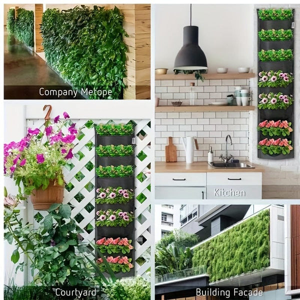 Planet Gates Black 1 Pack, 7 Pockets Vertical Garden Wall Planter Perfect For Herbs, Succulent Plants, Flowers And More Waterproof Planter Bag For Home Decor, Patio, Balcony, Garden And Christmas Decor!