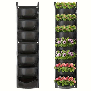 Planet Gates Black 1 Pack, 7 Pockets Vertical Garden Wall Planter Perfect For Herbs, Succulent Plants, Flowers And More Waterproof Planter Bag For Home Decor, Patio, Balcony, Garden And Christmas Decor!