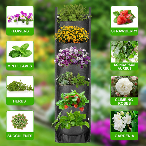 Planet Gates Black 1 Pack, Hanging Planters Wall Planter For Indoor Outdoor Plants Railing Balcony Herb Planter, One Pack Of 6 Pockets New Upgraded Vertical Garden Gift For Who Likes To Plant