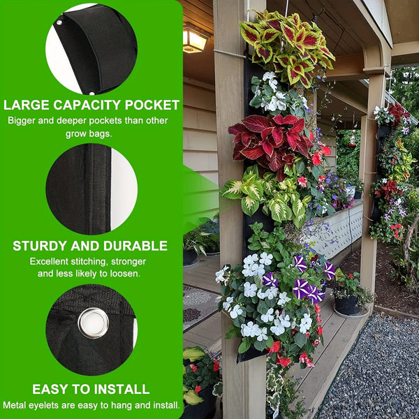 Planet Gates Black 1 Pack, Hanging Planters Wall Planter For Indoor Outdoor Plants Railing Balcony Herb Planter, One Pack Of 6 Pockets New Upgraded Vertical Garden Gift For Who Likes To Plant