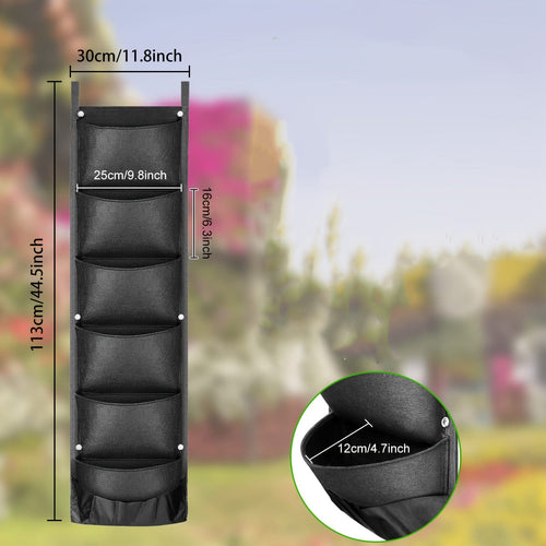 Planet Gates Black 1 Pack, Hanging Planters Wall Planter For Indoor Outdoor Plants Railing Balcony Herb Planter, One Pack Of 6 Pockets New Upgraded Vertical Garden Gift For Who Likes To Plant