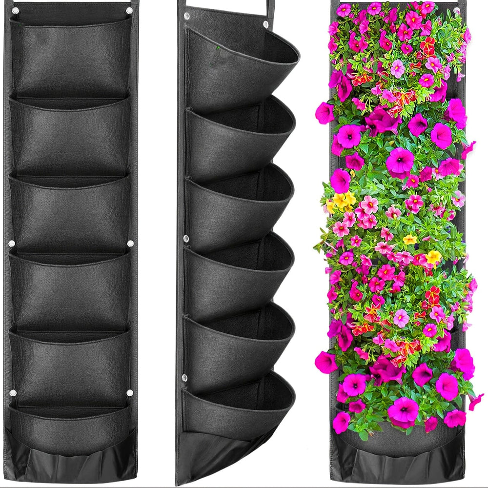 Planet Gates Black 1 Pack, Hanging Planters Wall Planter For Indoor Outdoor Plants Railing Balcony Herb Planter, One Pack Of 6 Pockets New Upgraded Vertical Garden Gift For Who Likes To Plant