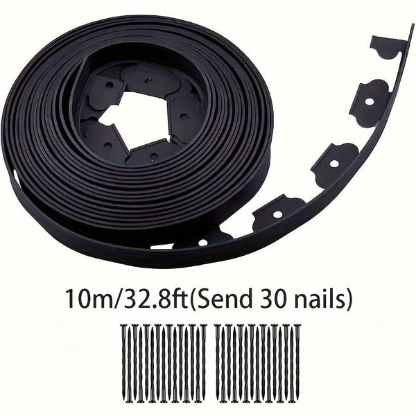 Planet Gates Black 1 Pack No Dig Landscape Edging, Flower Bed Edging Lawn Edging Garden Edging Border No Dig, Landscaping Border Rubber Edging Wild Flower Garden Border Yard Edging Borders 10.0meter (Send 30 Nails)