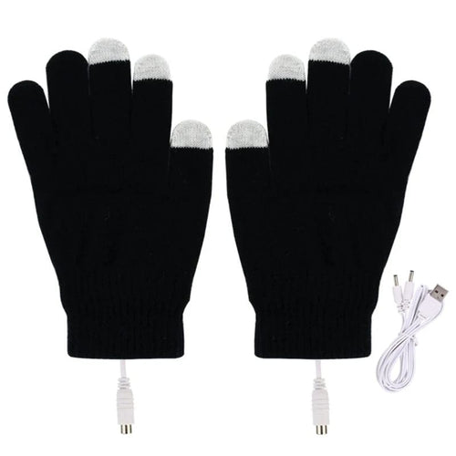 Planet Gates Black 1 Pair USB Heated Gloves for Men Women Knitting Heating Mittens Hands Warmer Touch Screen Gloves Windproof Cycling Outdoor 87HB