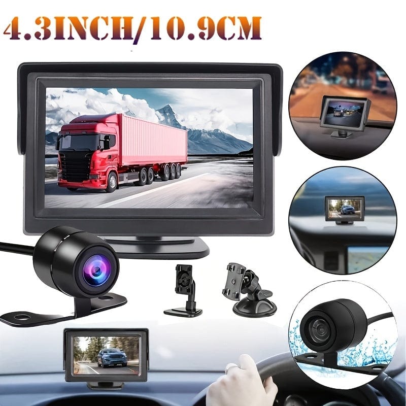 Planet Gates Black 10.92cm TFT LCD Display Monitor Car Rear View Camera Wide Degree Reversing Backup 2In1 Parking Revere Camera