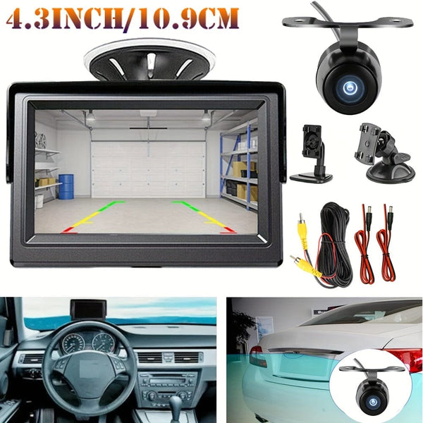 Planet Gates Black 10.92cm TFT LCD Display Monitor Car Rear View Camera Wide Degree Reversing Backup 2In1 Parking Revere Camera