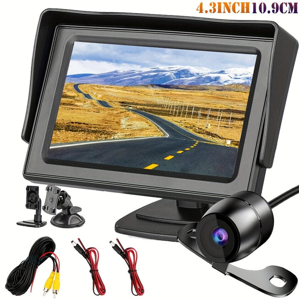 Planet Gates Black 10.92cm TFT LCD Display Monitor Car Rear View Camera Wide Degree Reversing Backup 2In1 Parking Revere Camera