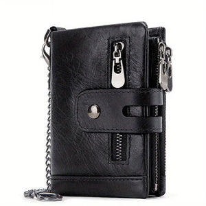 Planet Gates black 100% Genuine Leather RFID Men Cowhide Wallets Coin Purse Small Mini Card Holder Chain PORTFOLIO Portomonee Male Wallet Pocket