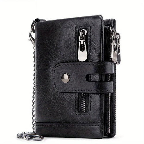 Planet Gates black 100% Genuine Leather RFID Men Cowhide Wallets Coin Purse Small Mini Card Holder Chain PORTFOLIO Portomonee Male Wallet Pocket
