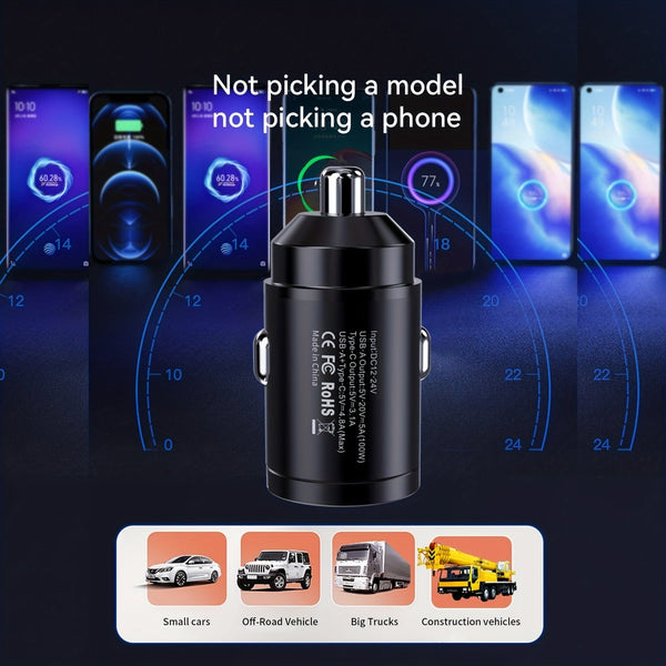 Planet Gates Black 100w Car Charger Super Fast Charger Metal One Tow Two Car Charger Flash Charger Mini Pull Ring New Pd Car Charger Car Electronic