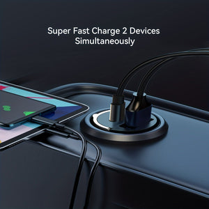 Planet Gates Black 100w Car Charger Super Fast Charger Metal One Tow Two Car Charger Flash Charger Mini Pull Ring New Pd Car Charger Car Electronic