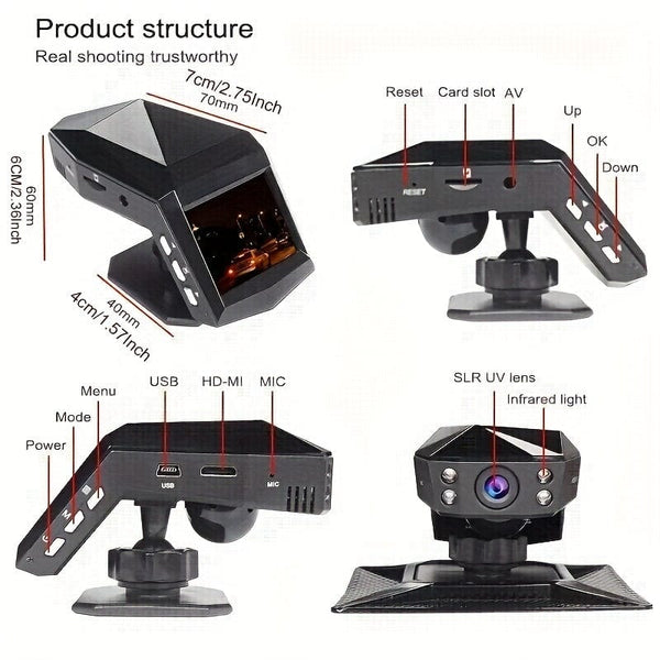 Planet Gates BLACK 1080P Full HD Dash Cam Car Video Driving Recorder With Center Console LCD Car DVR Video Recorder, WDR 170° Wide Angle, Night Vision, Parking Monitor