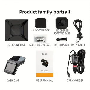 Planet Gates BLACK 1080P Full HD Dash Cam Car Video Driving Recorder With Center Console LCD Car DVR Video Recorder, WDR 170° Wide Angle, Night Vision, Parking Monitor