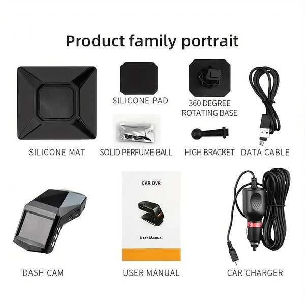 Planet Gates BLACK 1080P Full HD Dash Cam Car Video Driving Recorder With Center Console LCD Car DVR Video Recorder, WDR 170° Wide Angle, Night Vision, Parking Monitor