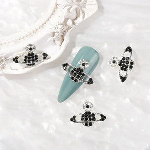 Planet Gates black 10pcs Planet Nail Charms Y2K 3D Nail Rhinestones Gems Silver Diamond Jewelry Kawaii DIY Nail Art Decoration Supplies
