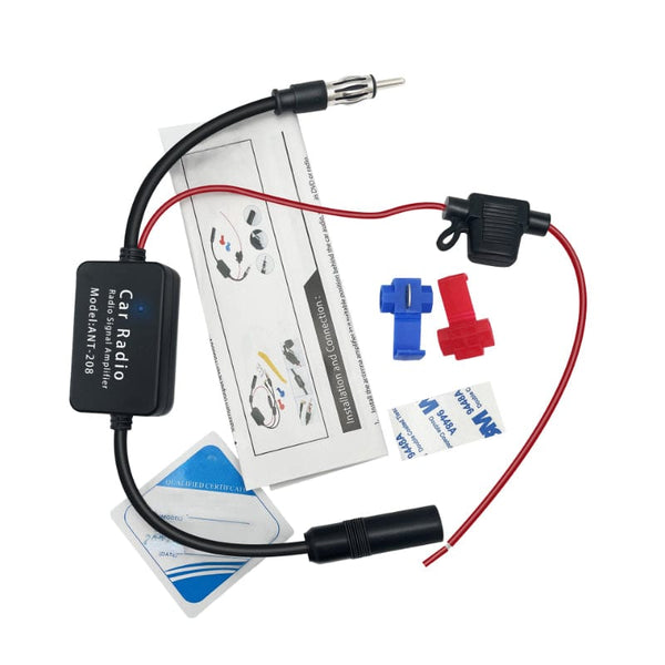 Planet Gates Black 12V Universal Car Automobile FM/AM Radio Signal Amplifier Anti-interference Car Antenna FM Booster Amp Windshield Mounted Automobile Parts