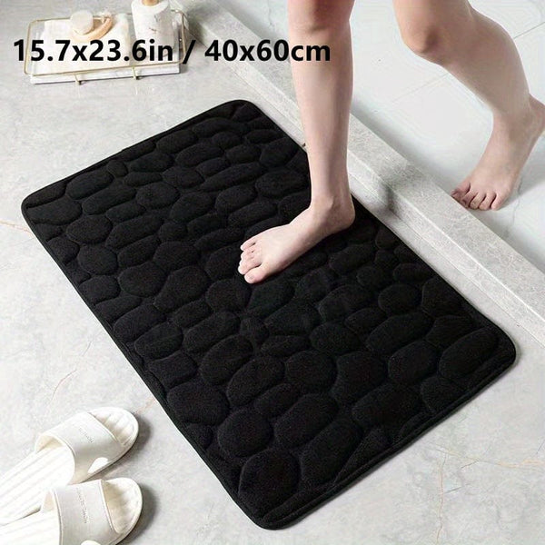 Planet Gates Black / 15.7x23.6in / 40x60cm 1pc Cobblestone Embossed Bathroom Bath Mat, Machine Washable Bath Rug, Rapid Water Absorbent, Non-Slip, Washable, Thick, Soft And Comfortable Carpet For Shower Room, Bathroom Accessories