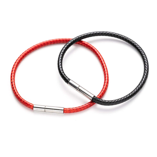 Planet Gates Black 15x170 1.5/2/3mm Black Red Bracelet Stainless Steel Clasp For Women Man Couple Leather String Homme Hand Thread Male Jewelry Trending