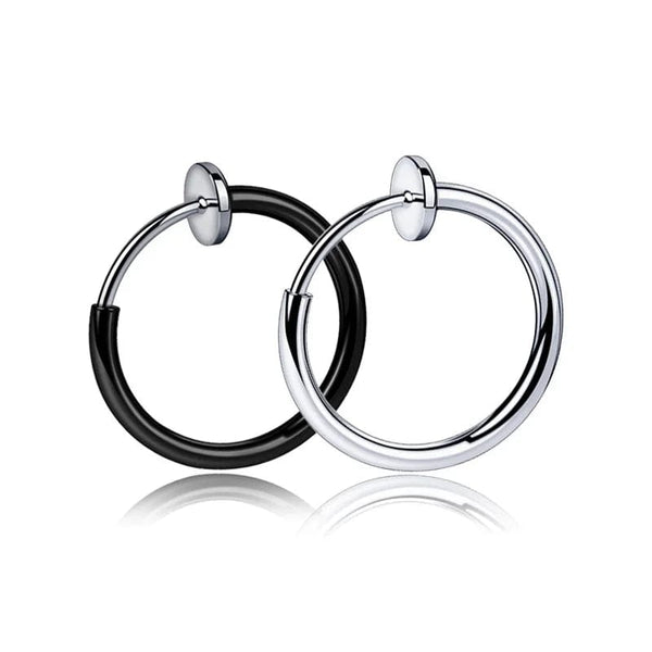 Planet Gates black / 18mm 1 Pair Punk Mens/Womens Stealth Clip On Earrings NO Hole Clip Earrings ear Cuff Spring Clip Helix Ring Hoop Fake Ear Ring Hoop