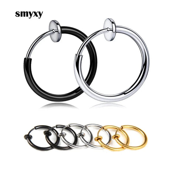Planet Gates black / 18mm 1 Pair Punk Mens/Womens Stealth Clip On Earrings NO Hole Clip Earrings ear Cuff Spring Clip Helix Ring Hoop Fake Ear Ring Hoop
