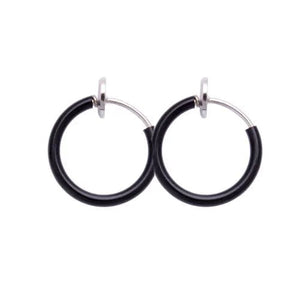 Planet Gates black / 18mm 1 Pair Punk Mens/Womens Stealth Clip On Earrings NO Hole Clip Earrings ear Cuff Spring Clip Helix Ring Hoop Fake Ear Ring Hoop
