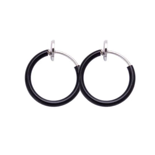 Planet Gates black / 18mm 1 Pair Punk Mens/Womens Stealth Clip On Earrings NO Hole Clip Earrings ear Cuff Spring Clip Helix Ring Hoop Fake Ear Ring Hoop