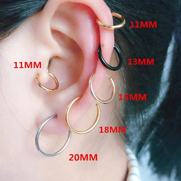 Planet Gates black / 18mm 1 Pair Punk Mens/Womens Stealth Clip On Earrings NO Hole Clip Earrings ear Cuff Spring Clip Helix Ring Hoop Fake Ear Ring Hoop