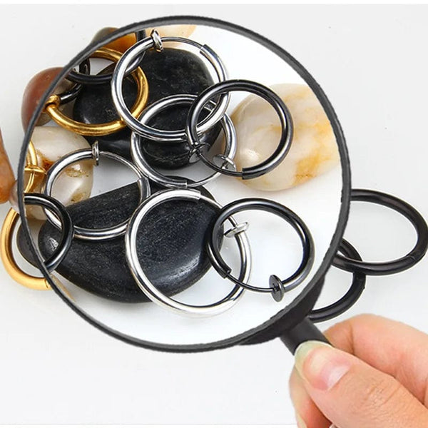 Planet Gates black / 18mm 1 Pair Punk Mens/Womens Stealth Clip On Earrings NO Hole Clip Earrings ear Cuff Spring Clip Helix Ring Hoop Fake Ear Ring Hoop