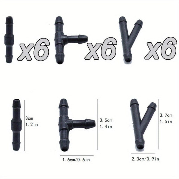 Planet Gates Black / 18pcs 18pcs Windscreen Washer Joiner: 3-Way Y-Piece Connectors for Air, Fuel, Water, Petrol & Wiper Nozzles