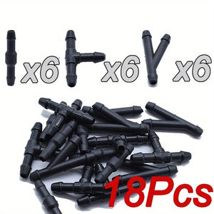 Planet Gates Black / 18pcs 18pcs Windscreen Washer Joiner: 3-Way Y-Piece Connectors for Air, Fuel, Water, Petrol & Wiper Nozzles