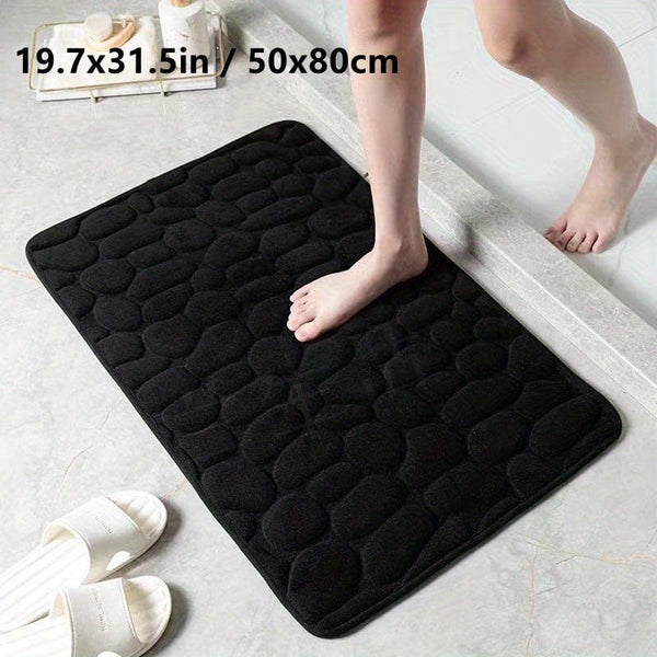 Planet Gates Black / 19.7x31.5in / 50x80cm 1pc Cobblestone Embossed Bathroom Bath Mat, Machine Washable Bath Rug, Rapid Water Absorbent, Non-Slip, Washable, Thick, Soft And Comfortable Carpet For Shower Room, Bathroom Accessories