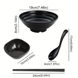 Planet Gates Black / 19cm 1 Set Ramen Bowl Set With Chopsticks Spoon Plate, Asian Black Bowls For Soup, Rice Noodles, Ramen, Instant Noodles, For Home Kitchen Restaurant Hotel, Kitchen Supplies, Tableware Accessories