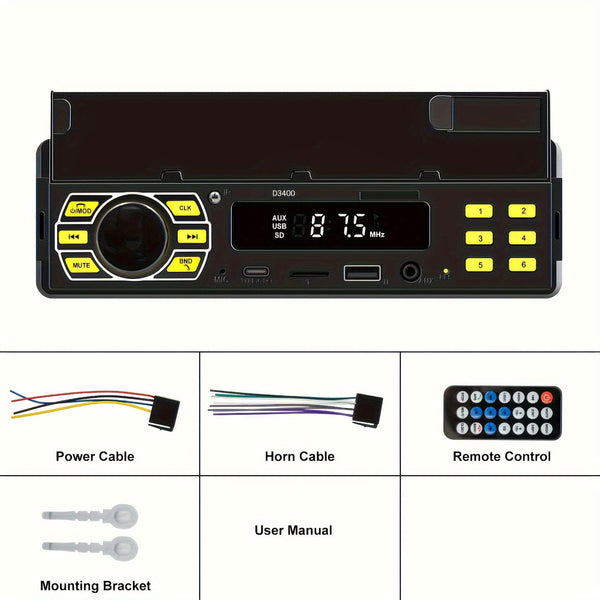 Planet Gates Black 1DIN Car Radio Stereo With Remote Control Digital BT Car Audio Music Stereo 12V Car Radio MP3 Player With USB/SD/AUX-IN+ Mobile Phone Holder+ APP