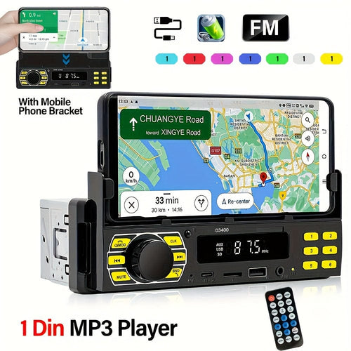 Planet Gates Black 1DIN Car Radio Stereo With Remote Control Digital BT Car Audio Music Stereo 12V Car Radio MP3 Player With USB/SD/AUX-IN+ Mobile Phone Holder+ APP