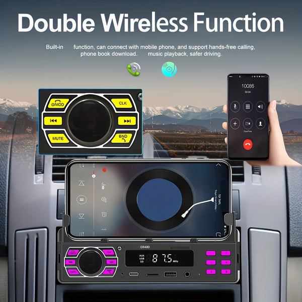 Planet Gates Black 1DIN Car Radio Stereo With Remote Control Digital BT Car Audio Music Stereo 12V Car Radio MP3 Player With USB/SD/AUX-IN+ Mobile Phone Holder+ APP