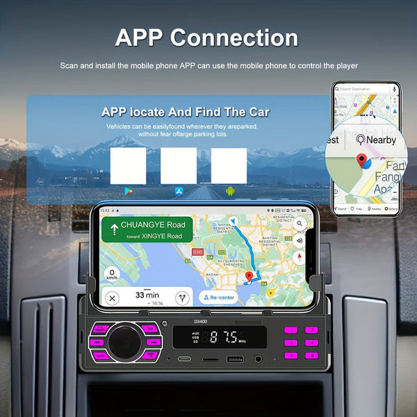 Planet Gates Black 1DIN Car Radio Stereo With Remote Control Digital BT Car Audio Music Stereo 12V Car Radio MP3 Player With USB/SD/AUX-IN+ Mobile Phone Holder+ APP