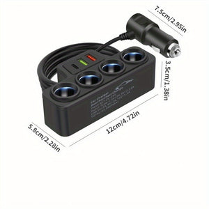 Planet Gates Black 1pc 12V 24V Universal Car Charging Plug With One To Four QC3.0+USB+PD Fast Charging Interface