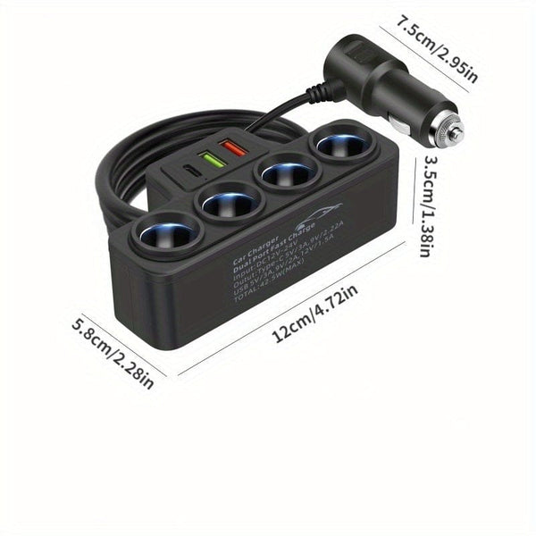 Planet Gates Black 1pc 12V 24V Universal Car Charging Plug With One To Four QC3.0+USB+PD Fast Charging Interface