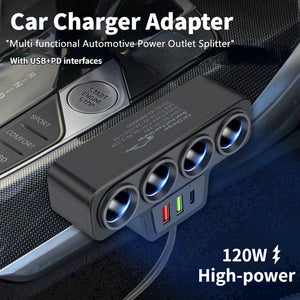 Planet Gates Black 1pc 12V 24V Universal Car Charging Plug With One To Four QC3.0+USB+PD Fast Charging Interface