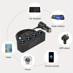 Planet Gates Black 1pc 12V 24V Universal Car Charging Plug With One To Four QC3.0+USB+PD Fast Charging Interface