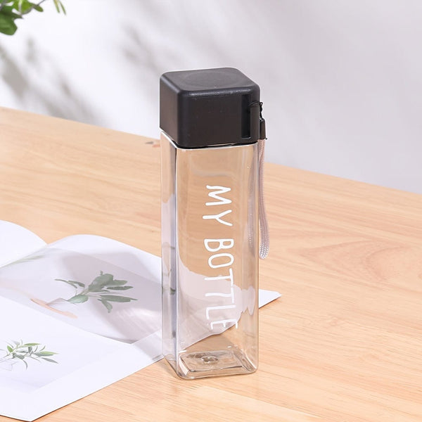 Planet Gates Black 1pc, 17oz/500ml Minimalist Square Plastic Water Cup, Leak Proof, With Lifting Rope And Lid, Portable Sports Water Bottle, Suitable For Outdoor Fitness, Sports, And Travel